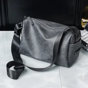 Men's Casual PU Leather Barrel Shoulder Bag Waterproof Minimalist Crossbody Bag Fashion Travel Sling Bag For Men