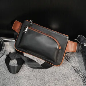 Men's Chest Bag PU Leather Waterproof Casual Crossbody Sling Bag Urban Minimalist Fashion Waist Bag For Travel