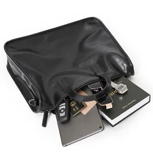 Borsa da lavoro uomo in pelle nera ventiquattrore grande capacità tracolla per laptop