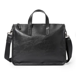 Borsa da lavoro per uomo in pelle nera grande capacità borsa a tracolla per laptop