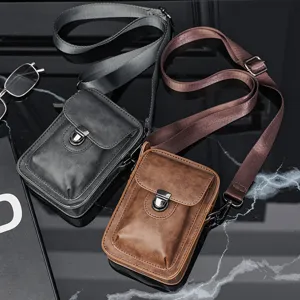 Retro Heren PU Lederen Schoudertas Casual Kleine Crossbody Tas Vintage Multifunctionele Telefoontas Mode Messenger Tas Voor Mannen
