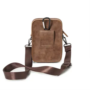 Retro vintage bruine lederen mobiele telefoon schoudertas voor mannen casual crossbody tas