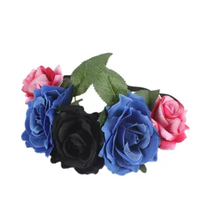 Floral rose crown headpiece for women, gothic party hair band and holiday hair accessory detailed view.