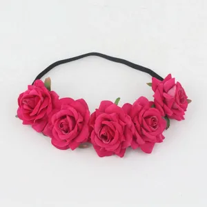 Red Rose Flower Headband Elastic Hair Band Floral Wreath Bridal Party Hair Accessories