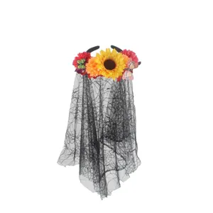 Serre-tête Tournesol d'Halloween avec Voile en Résille Noire Accessoire de Fête Cheveux