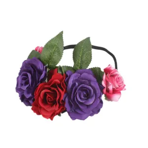 Floral rose headband for women party festival holiday hair accessory with elastic band