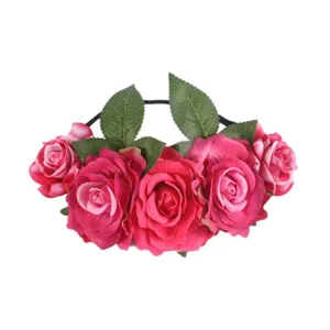 Close-up detail of the pink fabric rose flower floral headband, perfect for party wear.