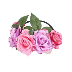 Floral rose hairband for wedding vacation, fabric flower wreath headband for party.