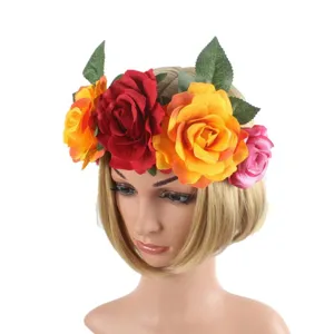 European American Style Halloween Party Rose Flower Headband Simulation Floral Hair Garland Vacation Hair Accessories for Women