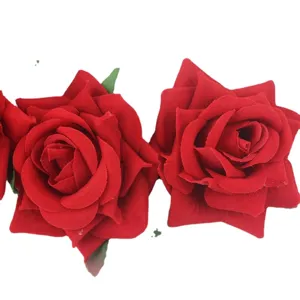 Red velvet artificial rose flower headband, elegant bridal party hair accessory for women.