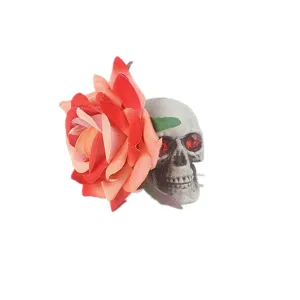 Pince cheveux tete de mort rose gothique Halloween strass fleur rouge accessoire fete.