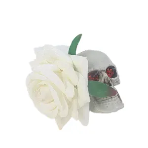 Pince à cheveux crâne rose blanche gothique pour fête d'Halloween cosplay accessoires cheveux