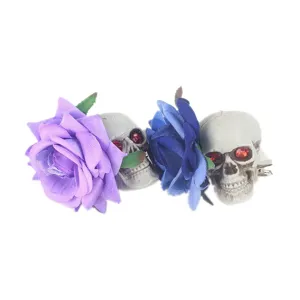 Pince à cheveux crâne rose gothique d'halloween avec yeux de bijoux rouges pour fête