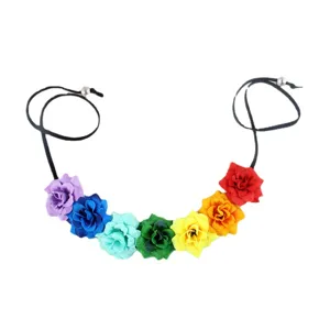 Bohemian Artificial Rose Flower Hair Band Boho Beach Vacation Floral Garland Hair Accessories For Women Party Styling