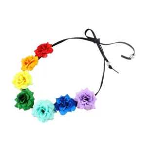 Rainbow Flower Headband Bohemian Floral Hair Garland for Beach Vacation Summer Festival