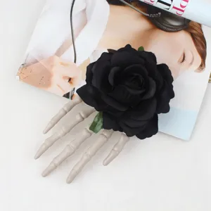 Halloween skeleton hand black rose hair clip gothic party hair accessory spooky costume