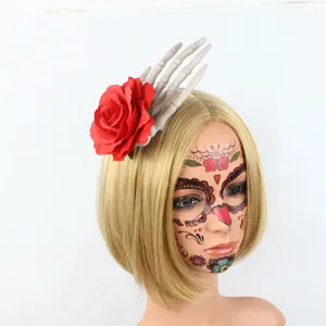 Halloween rose skeleton hand hair clip festival gothic hair accessory cosplay party prop
