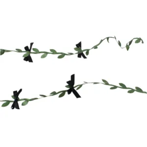 Green leaf vine with black ribbon bow detail, perfect for crafts and DIY party decoration use.