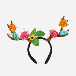 Christmas reindeer antler headband with colorful artificial flowers for party dress wear