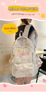 Cute waterproof quilted backpack with colorful embroidery stars and lovely puppy pendant.