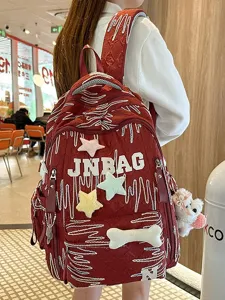 Cute waterproof casual backpack with plush star patches and ergonomic straps for daily wear