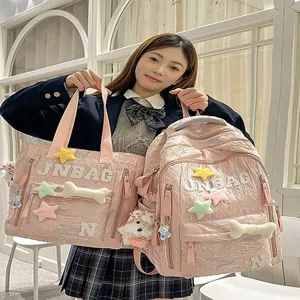 Waterproof Cute Pink Backpack Tote Bag Set Casual Lightweight School Bag for Women