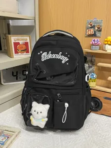 Zaino scolastico di grande capacità in stile giapponese con tasca trasparente e peluche