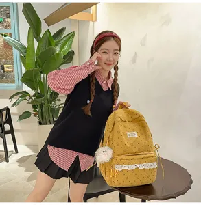 Corduroy cute casual backpack for girls student school bag sweet vintage style daypack new