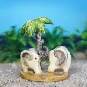 Miniatura di statuetta di elefante con palma, decorazione in resina per piante succulente.