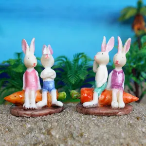 Cute Resin Rabbit And Carrot Miniature Figurine Succulent Plant Landscape Decor Desktop Ornament Fairy Garden Craft