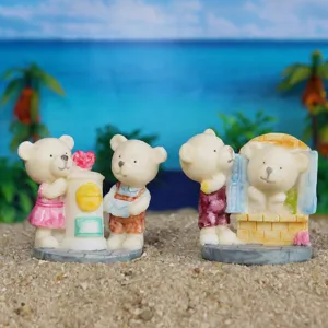 Schattige hars beer miniatuur figuurtjes set voor vetplanten decor en zandbak display.