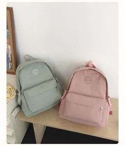 Minimalistische grote canvas rugzak voor studenten, casual effen kleur reisschooltas.
