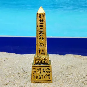 Egyptian Obelisk Statue Resin Golden Hieroglyphic Monument Miniature Figurine For Psychological Sand Table Desktop Home Decor