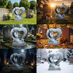Resin kneeling angel heart memorial ornament grave decoration tea light candle holder detail