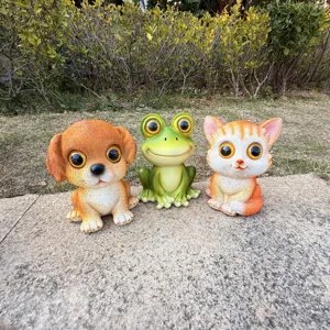 Creative Cute Sitting Resin Animal Figurine Puppy Cat Frog Ornament For Home Outdoor Garden Lawn Balcony Yard Decor