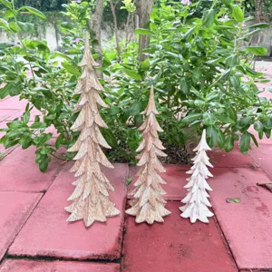 Resin Christmas Tree Figurine Set Hand Painted Desktop Tabletop Ornament Holiday Home Garden Outdoor Decorative Statues