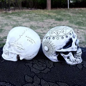 Resin astrological and anatomical skull ornament for Halloween and holiday home decor details.