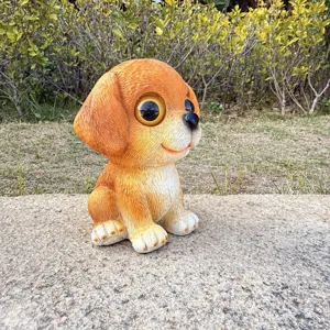 Cute resin puppy figurine with big sparkling eyes, perfect for outdoor garden and home decor.