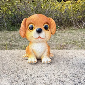 Cute resin puppy ornament detail shot, big eye design, perfect for garden outdoor lawn decor.