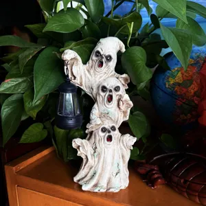 Halloween Geist Harz Tischdekoration mit kleiner Laterne fuer Garten und Hof Deko