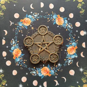 Detail view of the bronze-finish resin pentagram sculpture, perfect altar decor and photo prop.