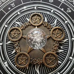 Resin pentagram base with bubble crystal ball, vintage mystical divination table decor prop.