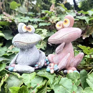 Quirky resin frog ornament set for indoor outdoor garden decor, cute funny animal statues.