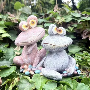 Quirky resin frog figurines set for indoor outdoor garden decor, funny animal statues.