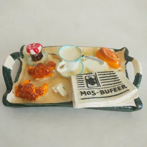 Bandeja de desayuno de resina modelo en miniatura juguete de arena, accesorios exquisitos.