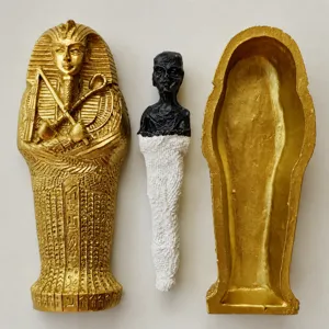 Ancient Egyptian Pharaoh mummy coffin model, sandplay therapy toy and magical artifact prop.