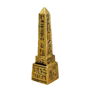 Ancient Egyptian Obelisk Sand Tray Figurine Resin Miniature Hieroglyph Golden Desk Decor