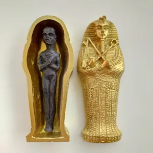 Ancient Egyptian pharaoh mummy sarcophagus figurine set, resin craft magic sand tray props.