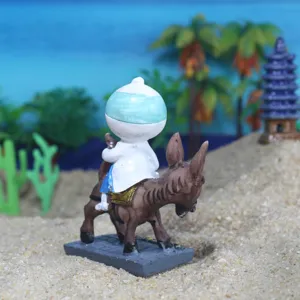 Afanti riding donkey figurine detail view, psychological sandplay toy miniature accessory.