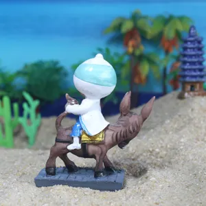 Nasreddin Hodja riding donkey figurine, miniature sandplay therapy toy and desktop decor.